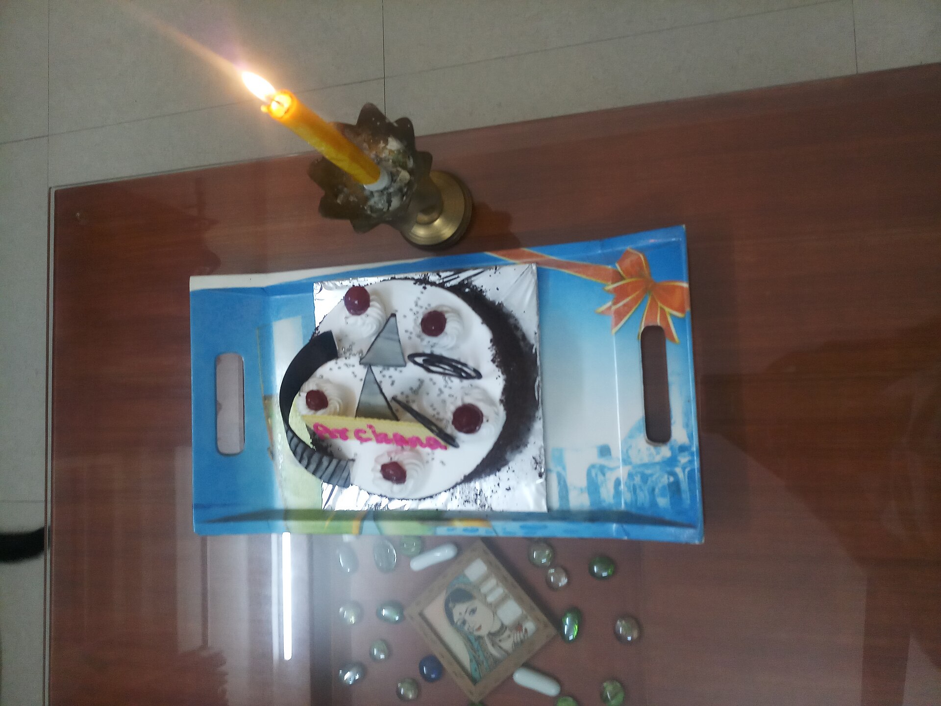 Birthday cake and candle close up